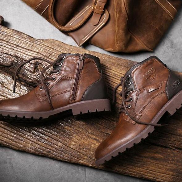 Wildking Men's Casual Pointed Toe Leather Lace-Up Ankle Work Boots 3998