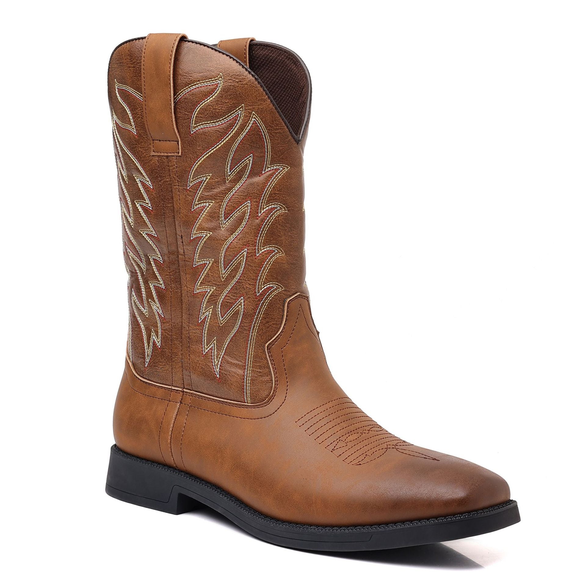 Wildking Men's Leather Embroidered Square Toe Retro Classic Western Cowboy Boots 9701