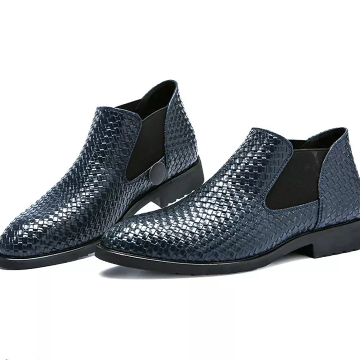 Wildking Men's Pointed Toe Weave Texture Chelsea Ankle Boots