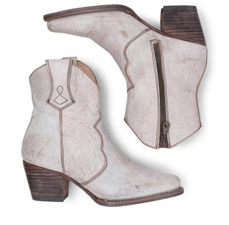 Wildking Round Toe Ethnic Women's Leather Boots with Side Zipper B2001